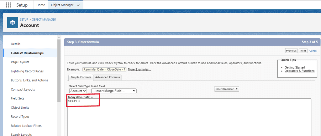 How to get Today Date in Salesforce Formula