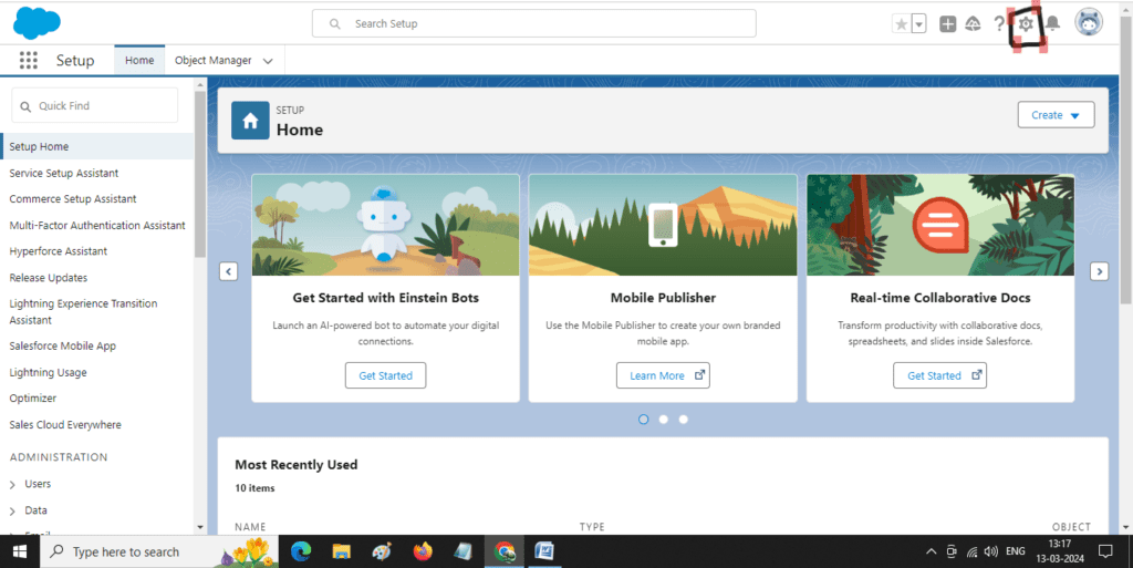 Navigation to Salesforce Setup