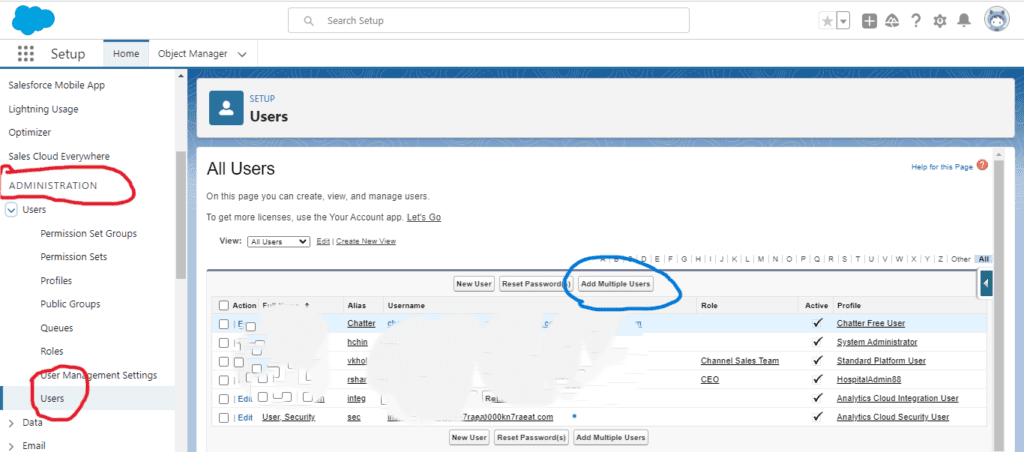 creating and managing user account in salesforce