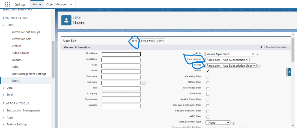 creating and managing user account in salesforce