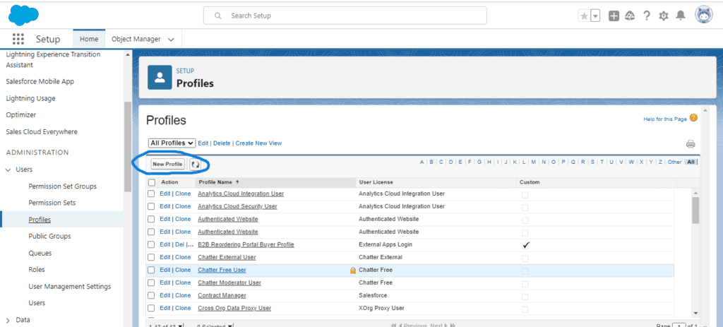 how to create profile in salesforce