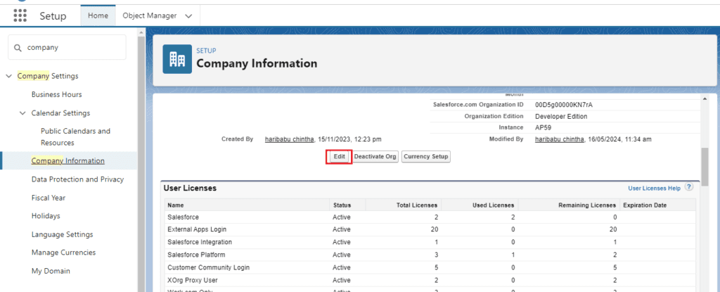 What is Company Information in Salesforce