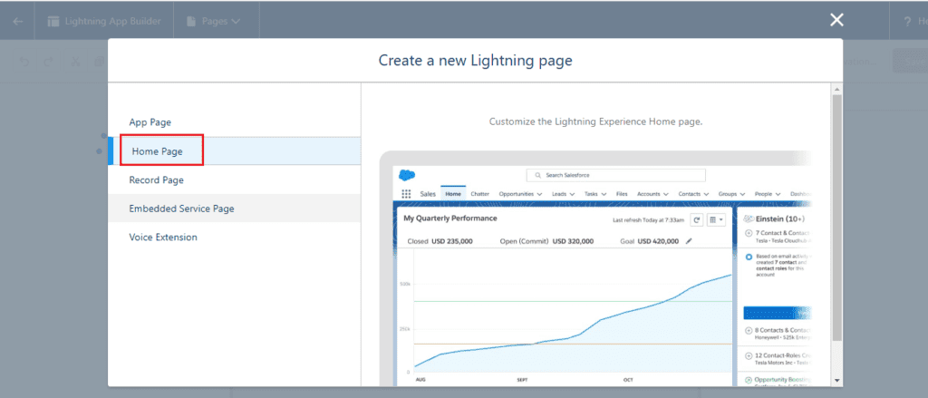 What is Home Page in Lightning App Builder