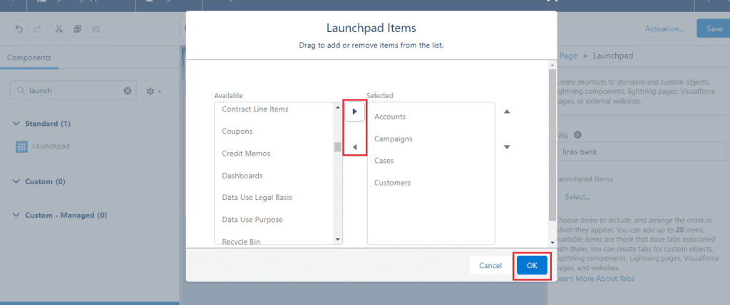 What is Launch Pad in Lightning App Builder