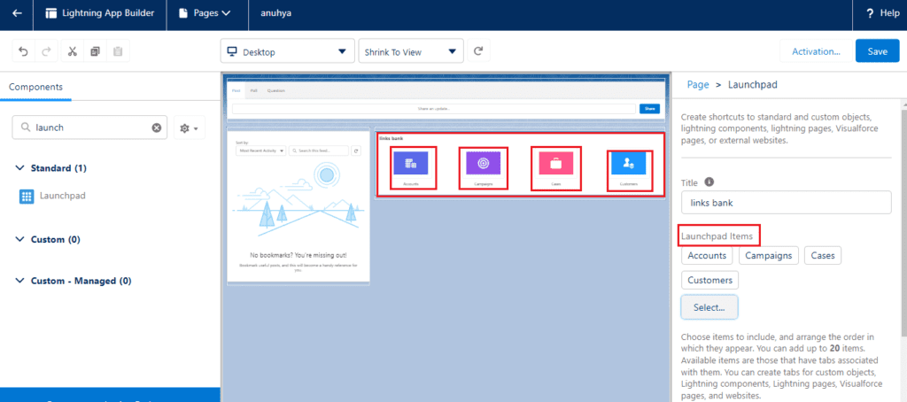 What is Launch Pad in Lightning App Builder