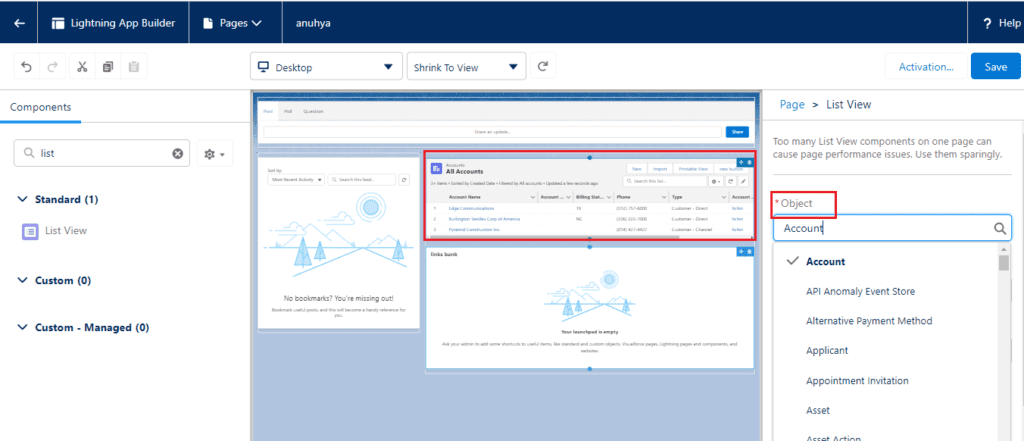 What is List View in Lightning App Builder